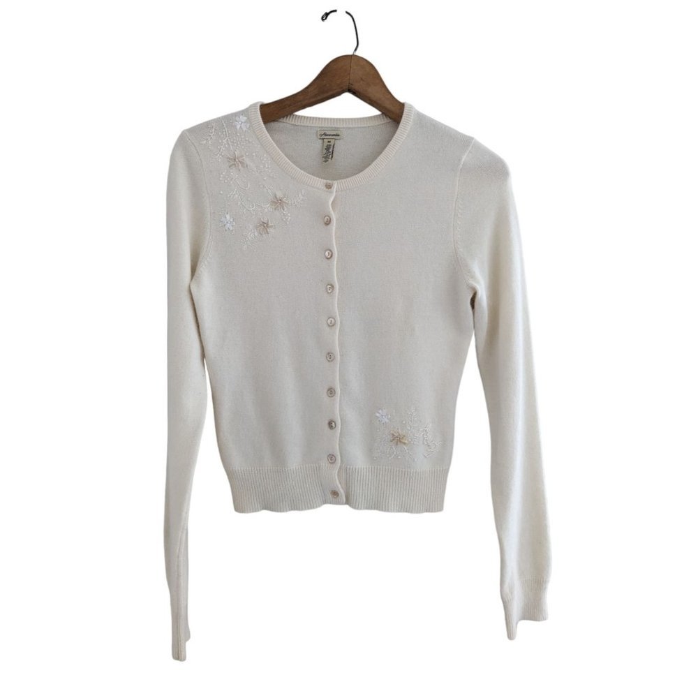 Vintage Abercrombie & Fitch Ivory Angora Beaded Sweater Cardigan